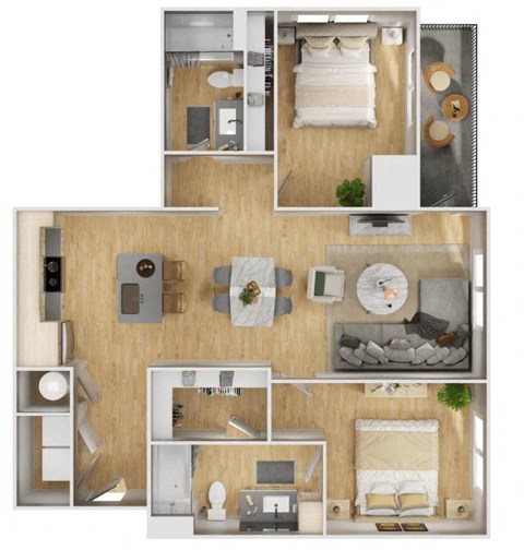Floor plan for 2 beds, 2 baths, 1116 sqft